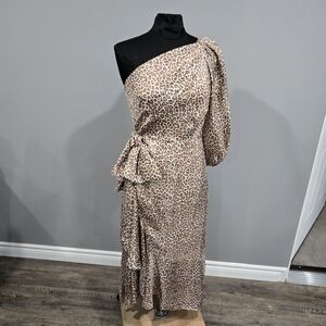 🐢 J. Crew One-shoulder ruffle-hem dress in leopard 🐆 Size 4